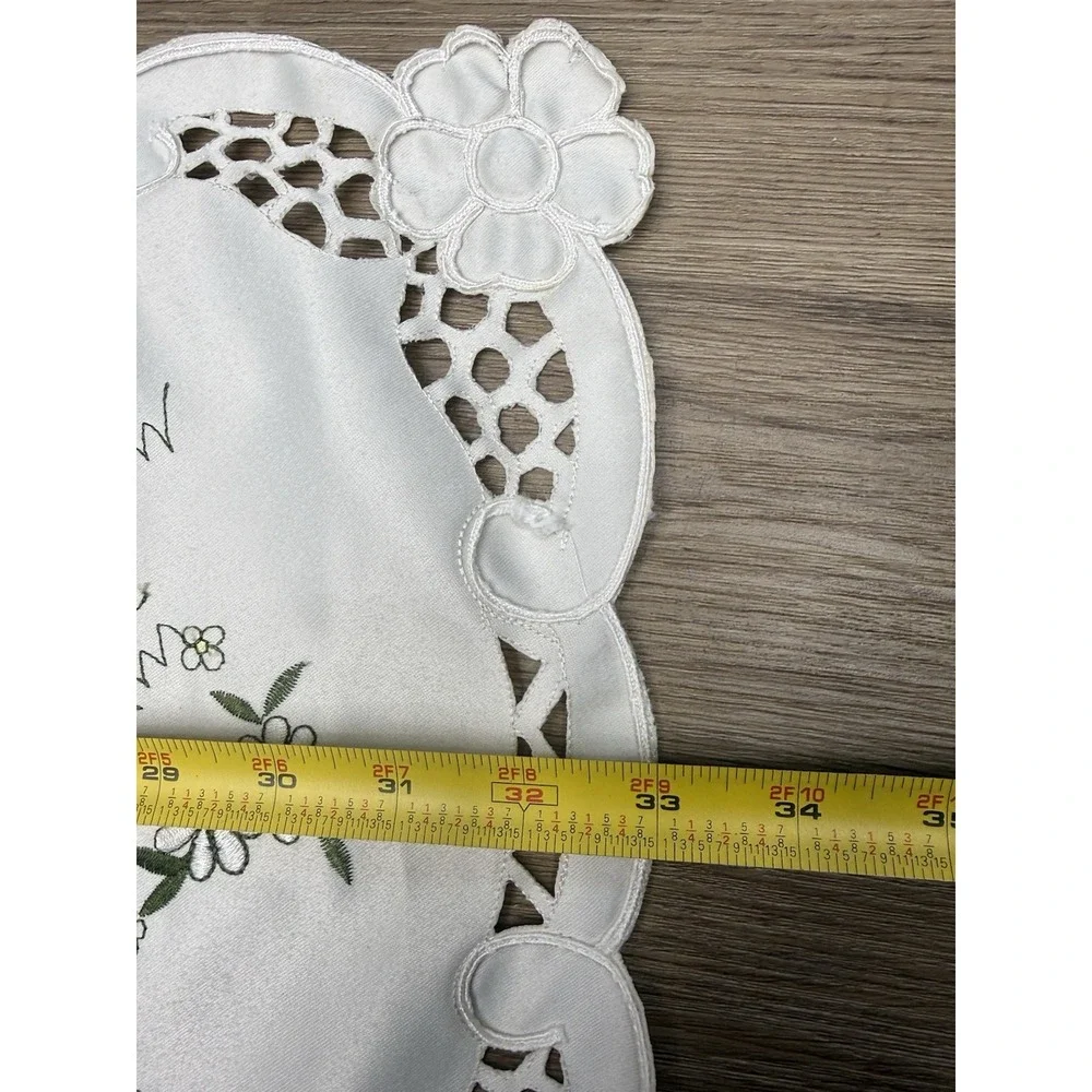 Chicken Cross Stitch Linen Hand Embroidered White Dresser Table Runner 33
